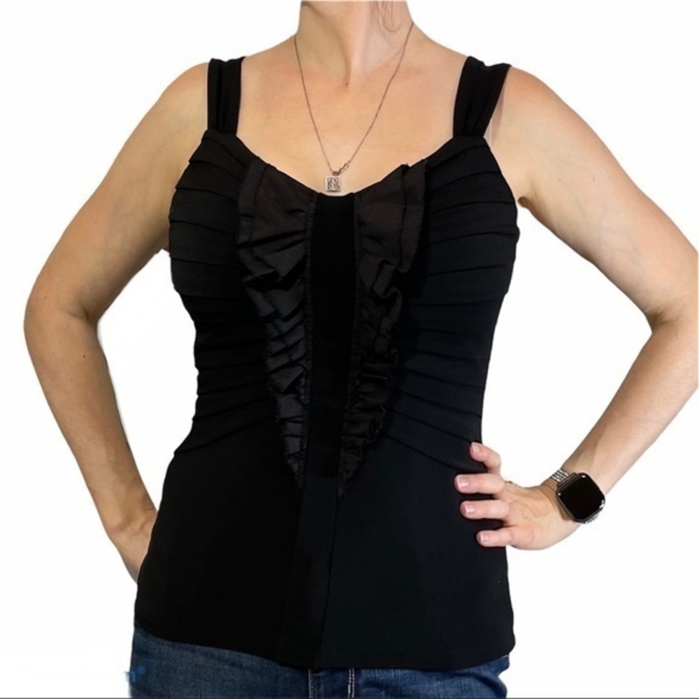 WHBM Black Pleated Front Blouse XS